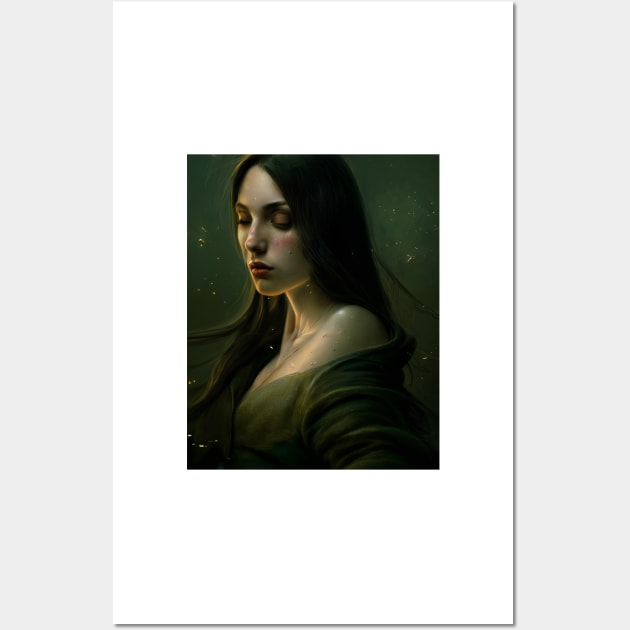 Madison- Portrait Of A Beautiful Sad Lady In Green Dress Wall Art by AIPerfection